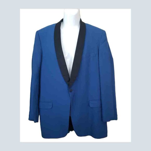 Vintage 1960s After Six Tuxedo Jacket Blue Black Men's Size 42L 33" Sleeves - Picture 1 of 3